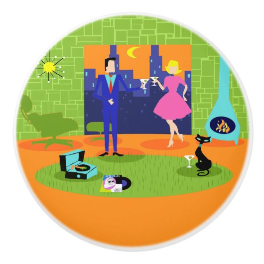 レトロロマンチック夕べカップルのセラミックプル セラミックノブ (正面)