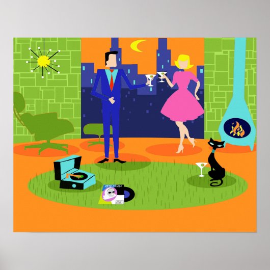 レトロロマンチック夕べカップルのポスター ポスター (正面)