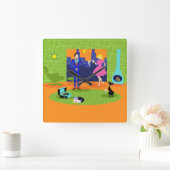 レトロロマンチック夕べカップルの壁時計 スクエア壁時計 (ホーム)