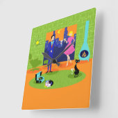 レトロロマンチック夕べカップルの壁時計 スクエア壁時計 (傾斜)