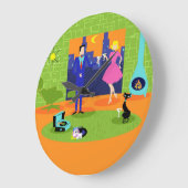 レトロロマンチック夕べカップル丸い壁時計 ラージ壁時計 (傾斜)