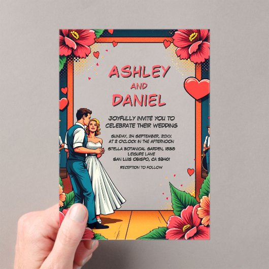 レトロロマンチック新郎新婦ダンス漫画結婚ズ アクリル招待状 (インサイチュ (ポータブル))