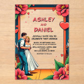 レトロロマンチック新郎新婦ダンス漫画結婚ズ アクリル招待状 (正面)