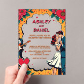 レトロロマンチック新郎新婦漫画スタイル結婚ズ アクリル招待状 (インサイチュ (ポータブル))