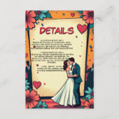 レトロロマンチック新郎新婦漫画ブック結婚ズ エンクロージャーカード (正面)