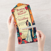 レトロロマンチック新郎新婦漫画ブック結婚ズ オールインワン招待状 (貼ってはがせる)