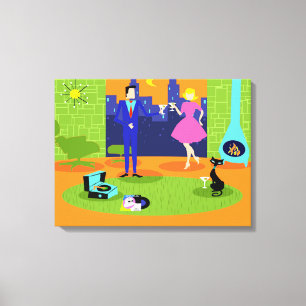 レトロロマンティック夕べカップルキャンバスプリント キャンバスプリント