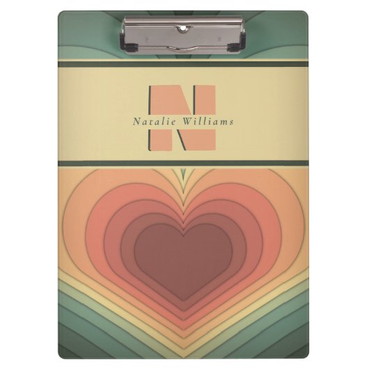 レトロロマンファンキーチモノグラムハートクリップボード クリップボード (正面)