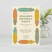 レトロロングボードスケートボードスケートボード誕生日 招待状 (スタンド正面)