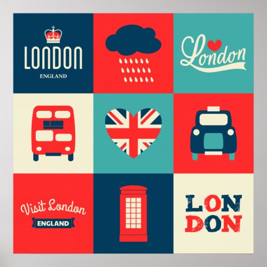 レトロロンドンコラージュのポスター ポスター (正面)