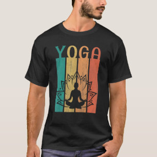 レトロロータスめい想フラワーズヨガ Tシャツ