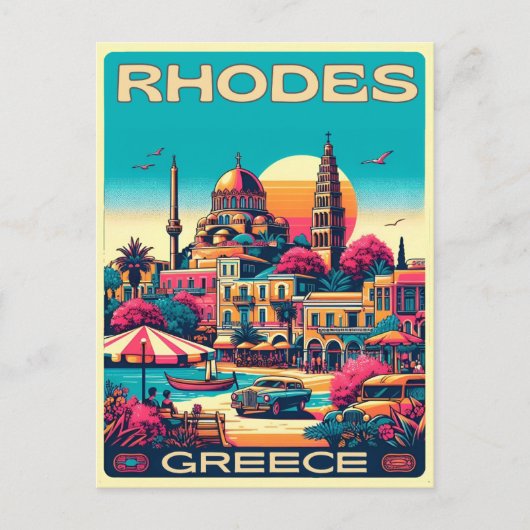 レトロロードスシティー – ギリシャのホリデートリップギフト ポストカード (正面)