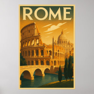 レトロローマ、イタリアのヴィンテージアールデコスタイル旅行 ポスター