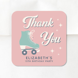 レトロローラスケートで滑るガールズバースデーパーティー スクエアシール