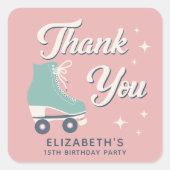 レトロローラスケートで滑るガールズバースデーパーティー スクエアシール (正面)