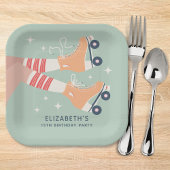 レトロローラスケートで滑るガールズバースデーパーティー ペーパープレート