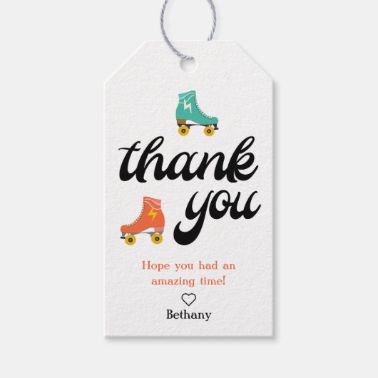 レトロローラスケートで滑るサンキューメッセージカード ギフトタグ (正面)