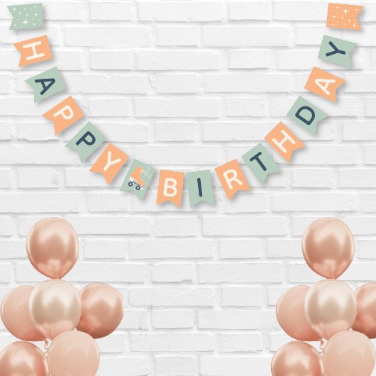 レトロローラスケートで滑るセージグリーンバースデーパーティー バンティングフラッグ