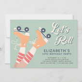 レトロローラスケートで滑るセージ誕生日パーティー 招待状 (正面)