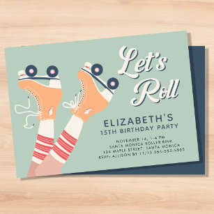 レトロローラスケートで滑るセージ誕生日パーティー 招待状