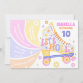 レトロローラスケートで滑るディスコ誕生日パーティー 招待状 (正面)