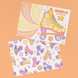 レトロローラスケートで滑るディスコ誕生日パーティー 招待状