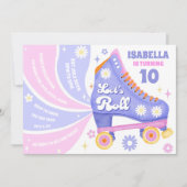 レトロローラスケートで滑るディスコ誕生日パーティー 招待状 (正面)