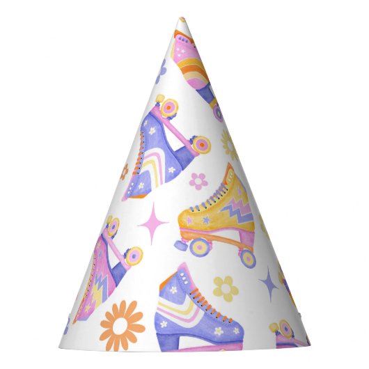 レトロローラスケートで滑るディスコ パーティーハット (正面)