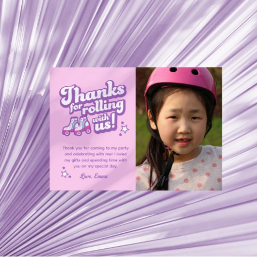 レトロローラスケートで滑るパーティー写真ありがとうご注意 サンキューカード