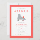 レトロローラスケートで滑るパーティー（サンゴとグレー） 招待状 (正面)