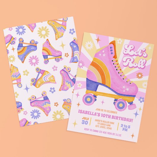 レトロローラスケートで滑るパーティー 招待状