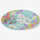 レトロローラスケートで滑るレインボー誕生日紙プレート ペーパープレート (アングル)
