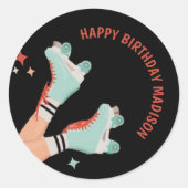 レトロローラスケートで滑る誕生日シール ラウンドシール (正面)
