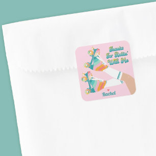 レトロローラスケートで滑る誕生日パーティーサンキューユユー スクエアシール