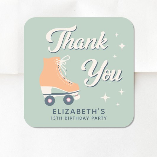 レトロローラスケートで滑る誕生日パーティーサンキューユユー スクエアシール