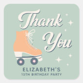 レトロローラスケートで滑る誕生日パーティーサンキューユユー スクエアシール (正面)