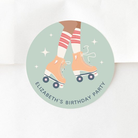 レトロローラスケートで滑る誕生日パーティースージグリーン ラウンドシール