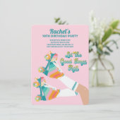 レトロローラスケートで滑る誕生日パーティーピンク 招待状 (スタンド正面)
