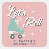レトロローラスケートで滑る誕生日パーティー スクエアシール (正面)