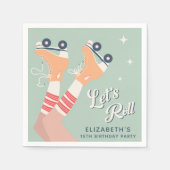 レトロローラスケートで滑る誕生日パーティー スタンダードカクテルナプキン (正面)