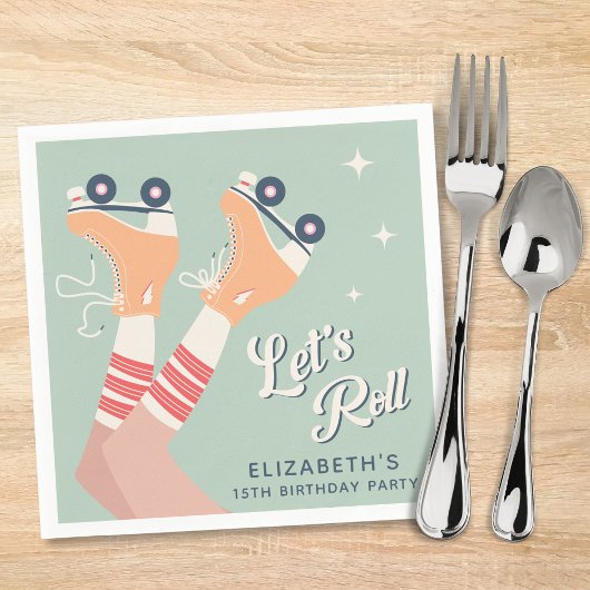 レトロローラスケートで滑る誕生日パーティー スタンダードカクテルナプキン