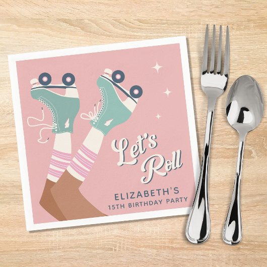 レトロローラスケートで滑る誕生日パーティー スタンダードカクテルナプキン