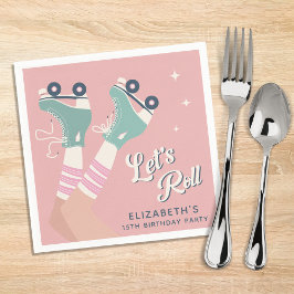 レトロローラスケートで滑る誕生日パーティー スタンダードカクテルナプキン