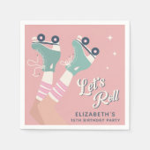 レトロローラスケートで滑る誕生日パーティー スタンダードカクテルナプキン (正面)