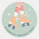 レトロローラスケートで滑る誕生日パーティー ラウンドシール (正面)