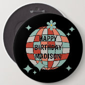 レトロローラスケートで滑る誕生日紙ナプキン 缶バッジ (正面&裏面)