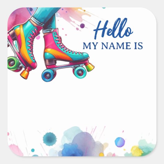 レトロローラスケートパーティー名タグシール スクエアシール (正面)