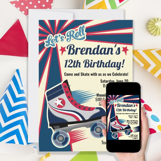 レトロローラスケートパーティー 招待状