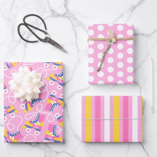 レトロローラスケート巻き紙セット3 ラッピングペーパーシート (正面)