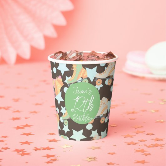 レトロローラスケート誕生日スケートスターズブラウン 紙コップ (インサイチュ)